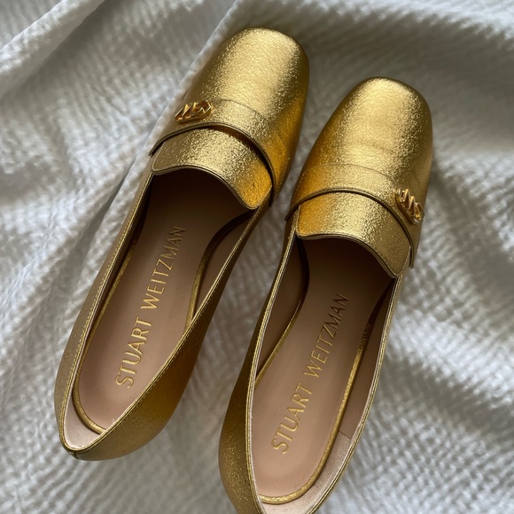 Stuart Weitzman Gold Block Heel Loafers - Picture 5 of 14